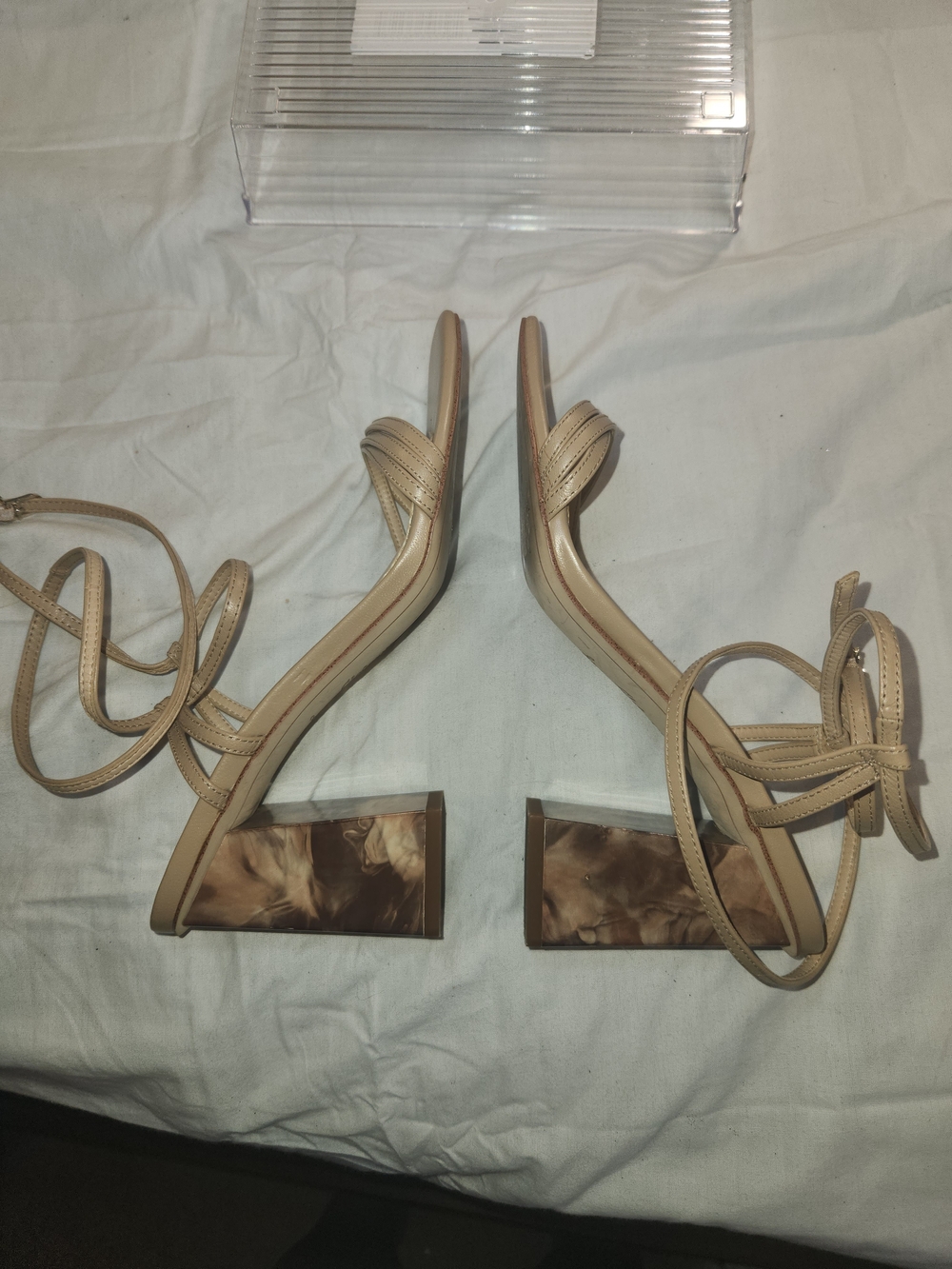 Strappy Ankle-Tie Block Heel Sandal in Nude - Picture 6 of 10